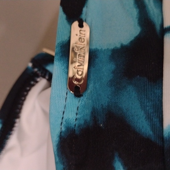 NWT Calvin Klein Aqua Blue Gold accent Tankini Top Small - Picture 4 of 9